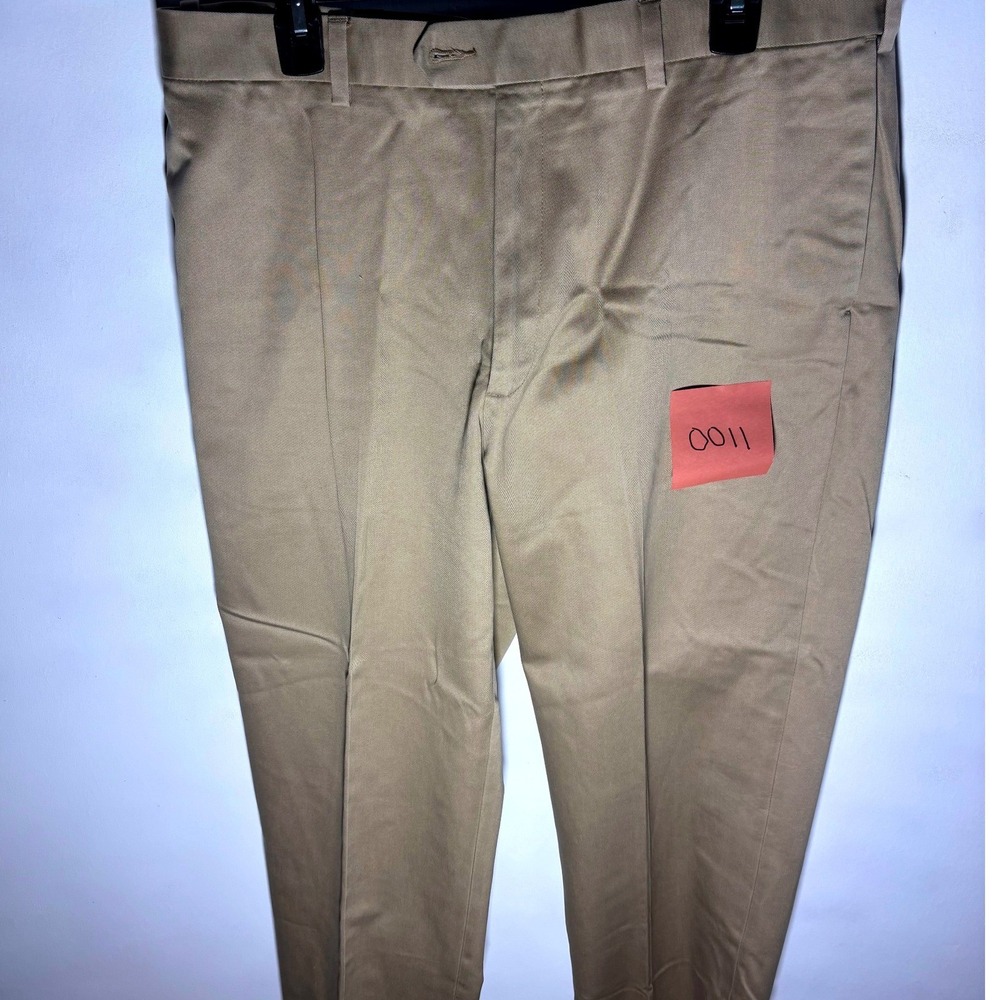 Perry Ellis Portfolio Mens Khaki Tan Flat Front Cotton Dress Pants 36x32